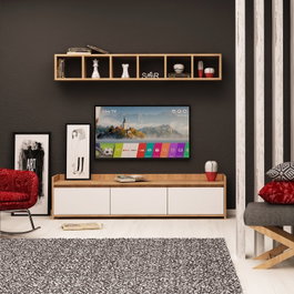 Hanah Home Liçi Mueble de TV y Estantería de Pared Roble y Blanco